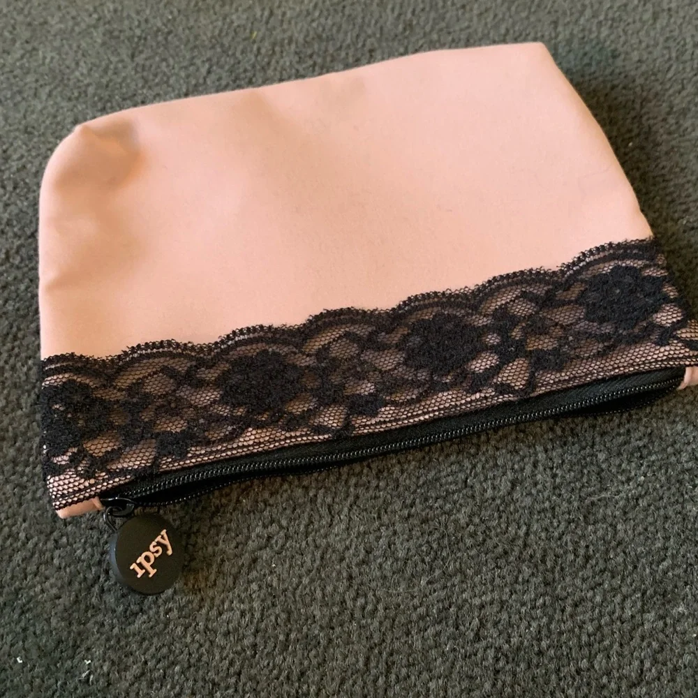 IPSY Blushing Pink Cosmetic Clutch Bag Trimmed with Black Lace